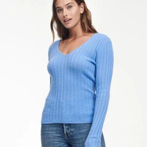 Naadam Cashmere Ribbed V-Neck Sweater Cornflower Blue Size S